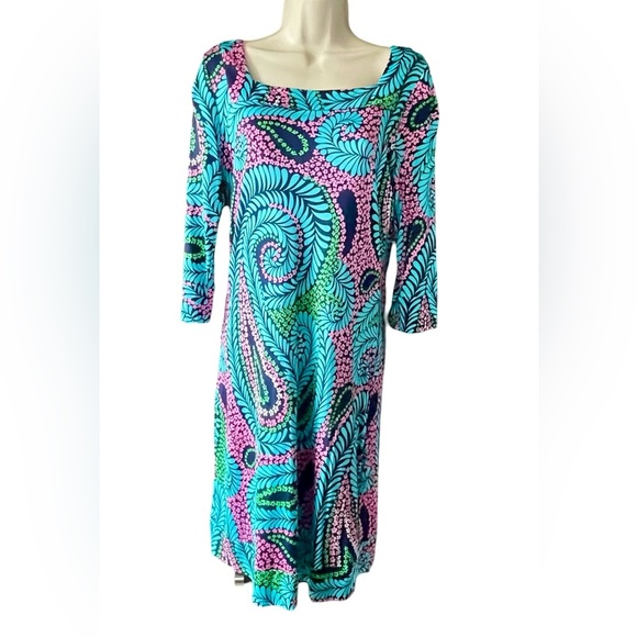 Lilly Pulitzer Newport Paisley Floral Silk Size 8 Colorful Stretch Aloha - Picture 1 of 9
